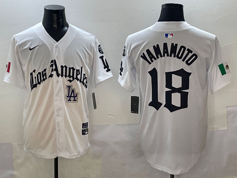 Men Los Angeles Dodgers #18 Yamamoto White Five generations Joint Name 2025 Nike MLB Jersey style 11